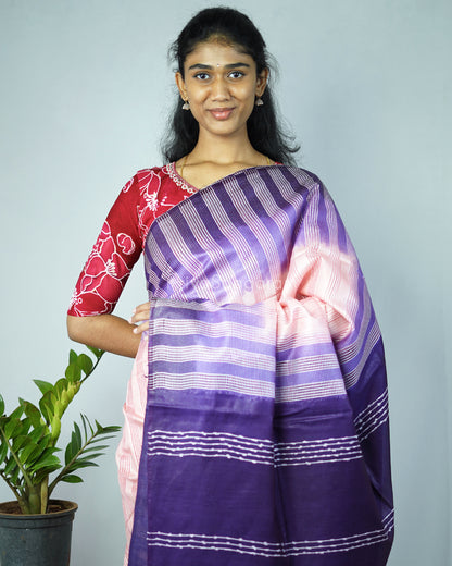 Purple and Pink Embroidery Tussar - PD1294