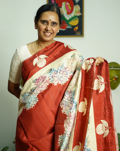Red Floral Embroidery Tussar - PD808