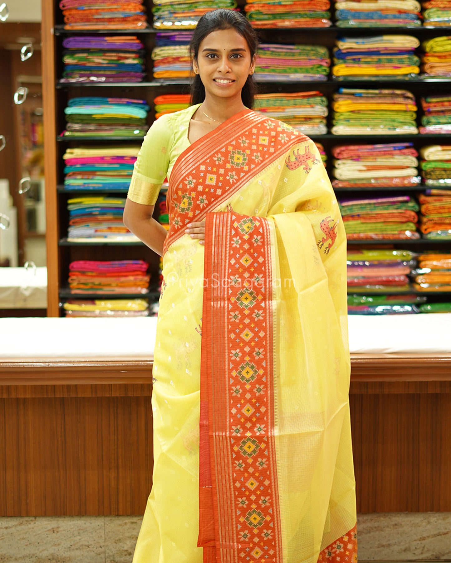 Yellow Wildlife Embroidery Silk Kota - PD741