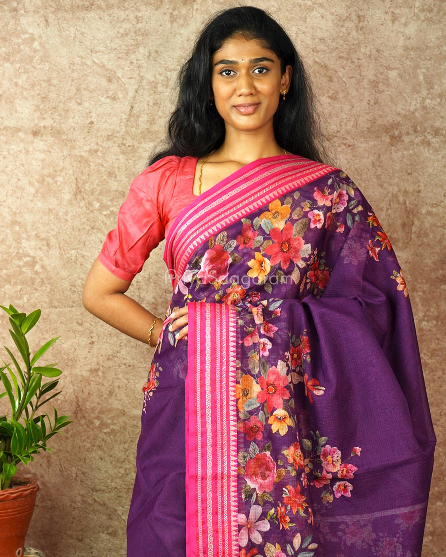 Purple Pink Silk Cotton Kota - PD831