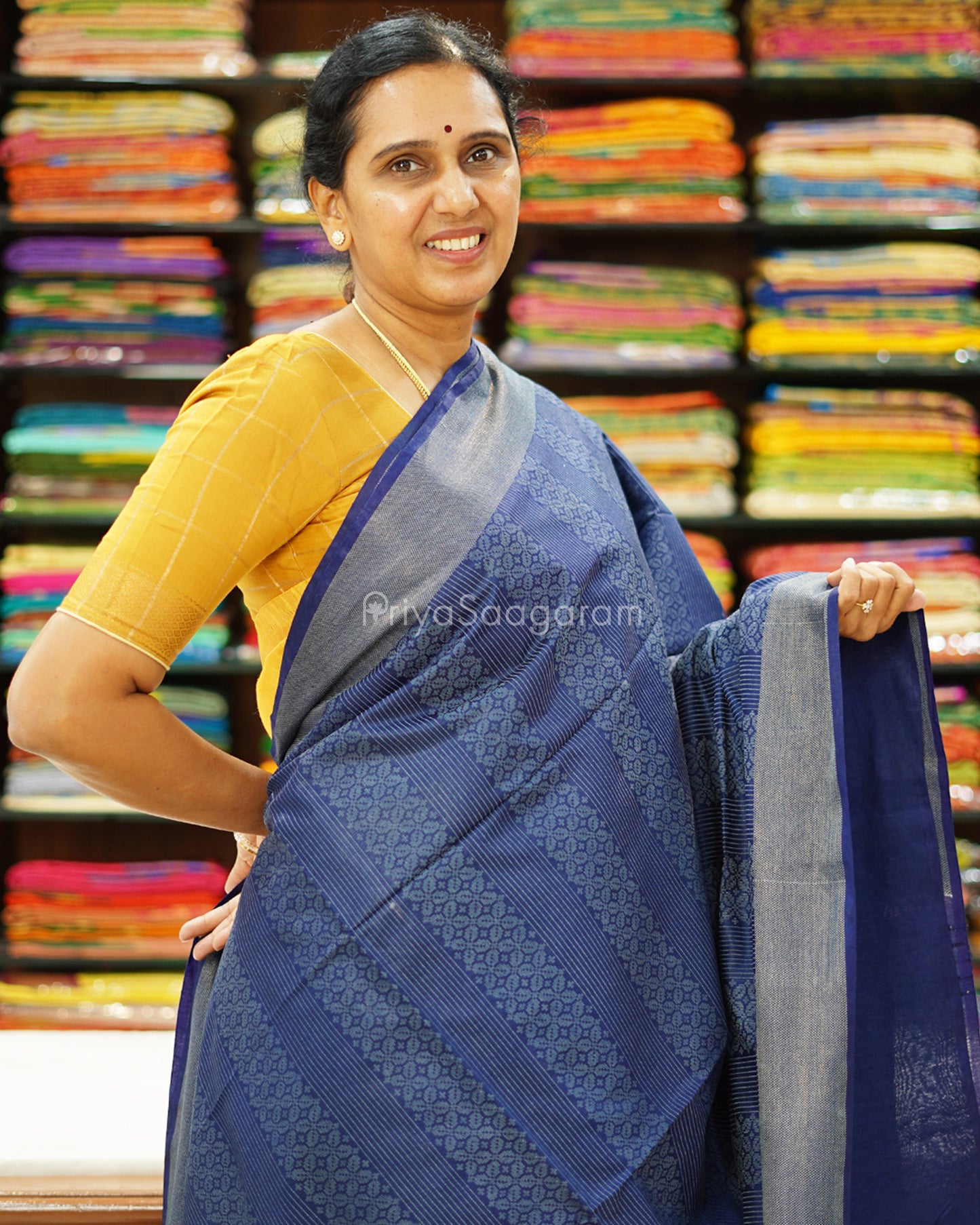 Navy Blue Print Tussar - PD1329