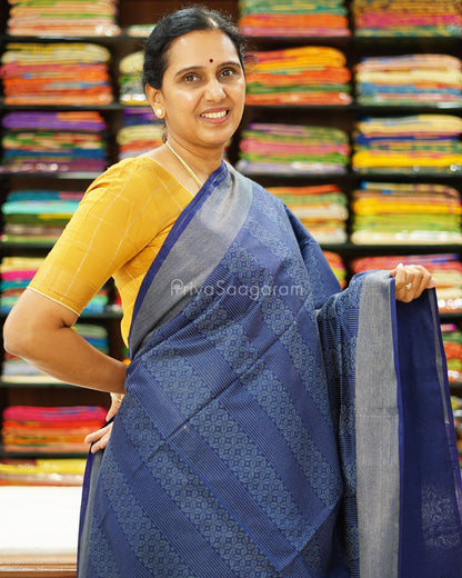Navy Blue Print Tussar - PD1329