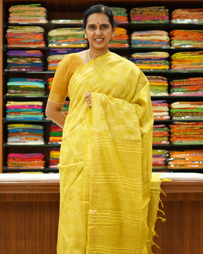 Yellow Checked Tussar - PD1269