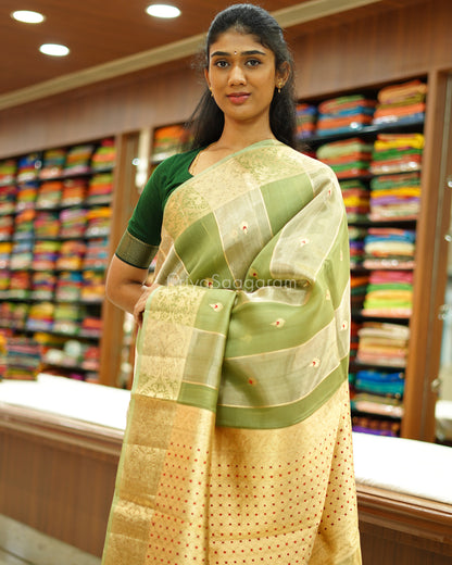 Elaichi Green Tissue Kora Silk - PD723