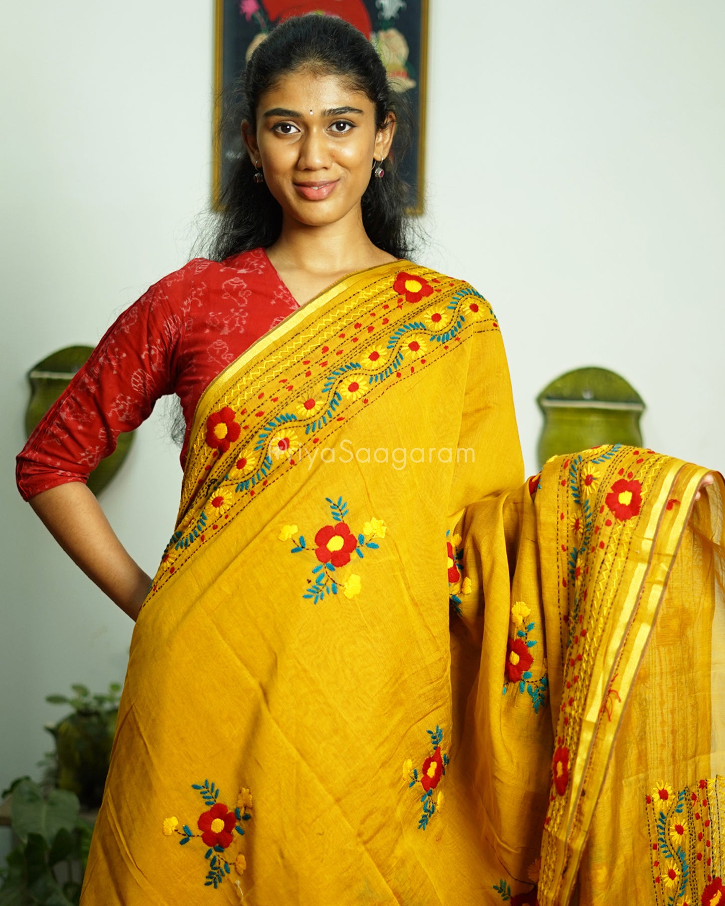 Mustard Phulkari Chanderi - PD389