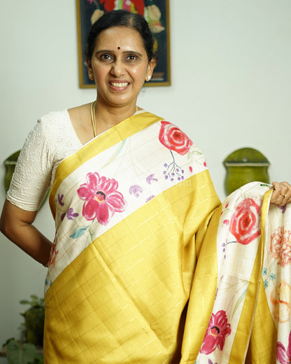 Yellow Floral Tussar - PD810