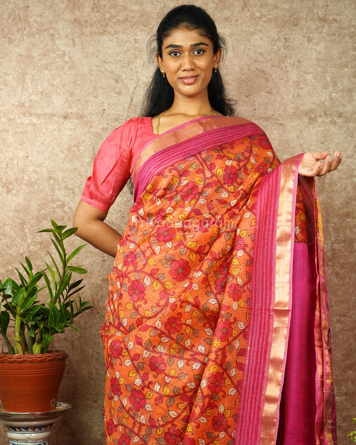 Pink Orange Kalamkari Cotton Kota - PD1406