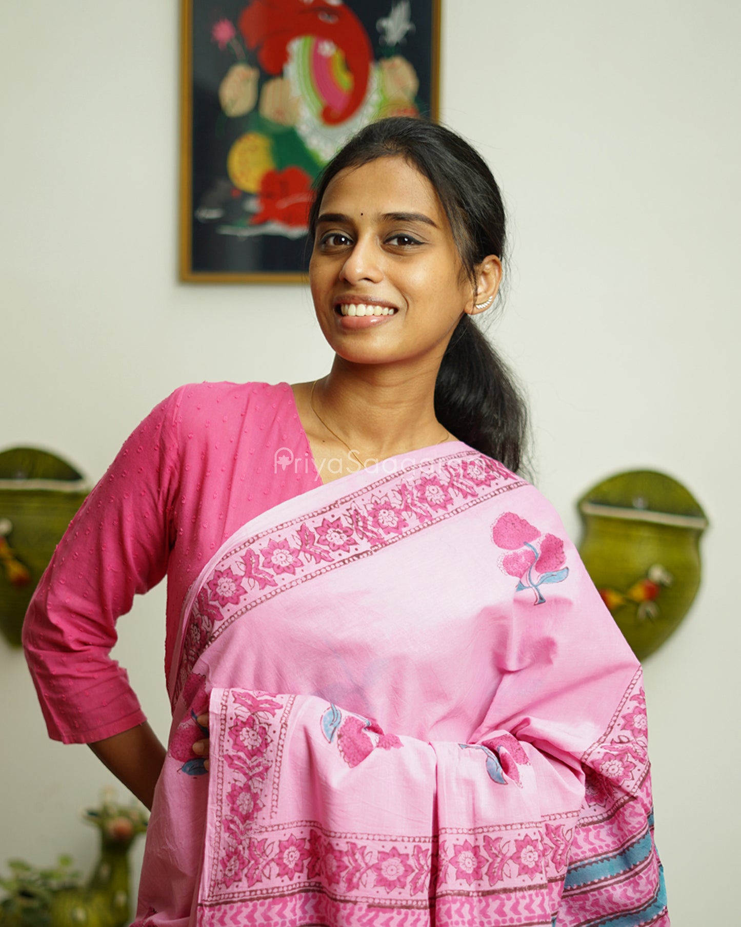 Taffy Pink Blockprint Pure Cotton - PD380