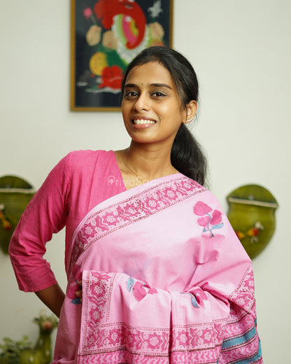 Taffy Pink Blockprint Pure Cotton - PD380