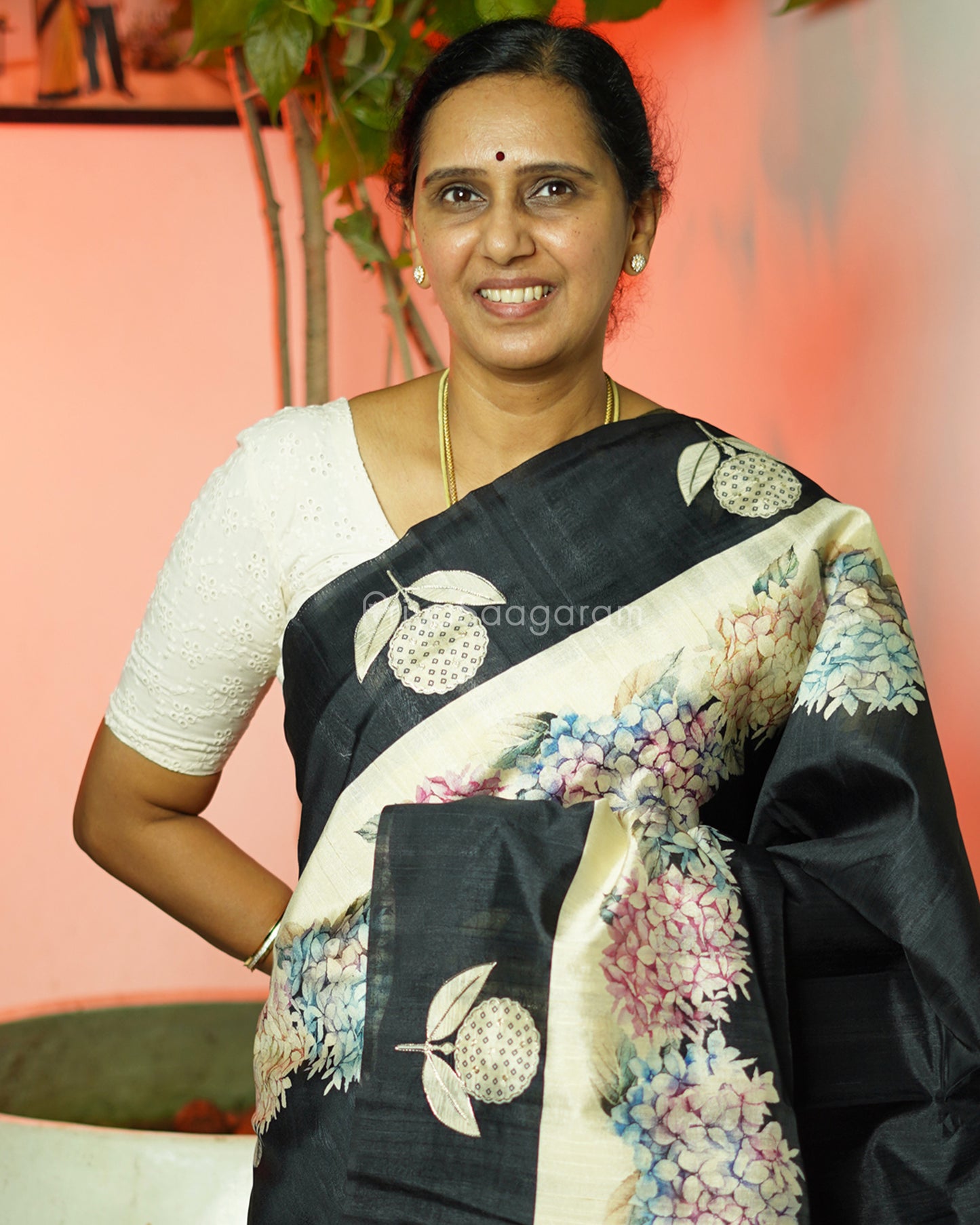Black Floral Embroidery Tussar - PD803