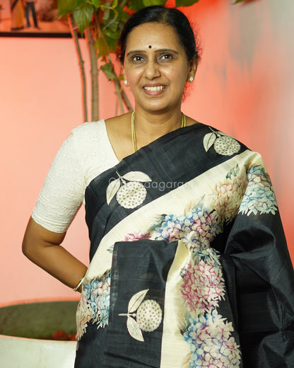 Black Floral Embroidery Tussar - PD803