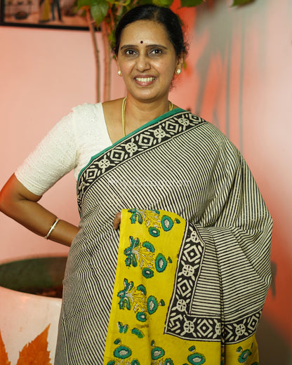 Black Striped Blockprint Pure Cotton - PD373
