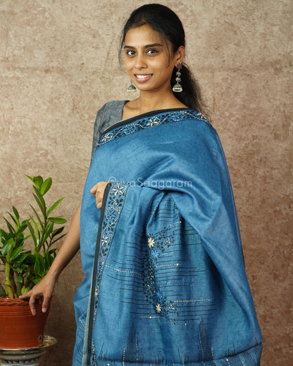 Blue Embroidery Chanderi - PD764