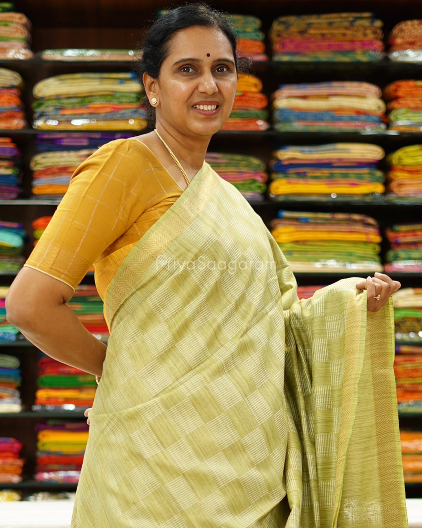 Green Checked Tussar - PD1267