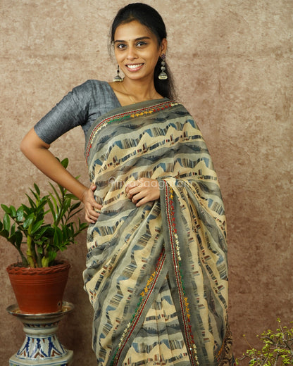 Modern Grey Embroidery Chanderi - PD715