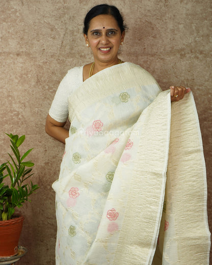White Floral Crush Tissue Silk - PD1438
