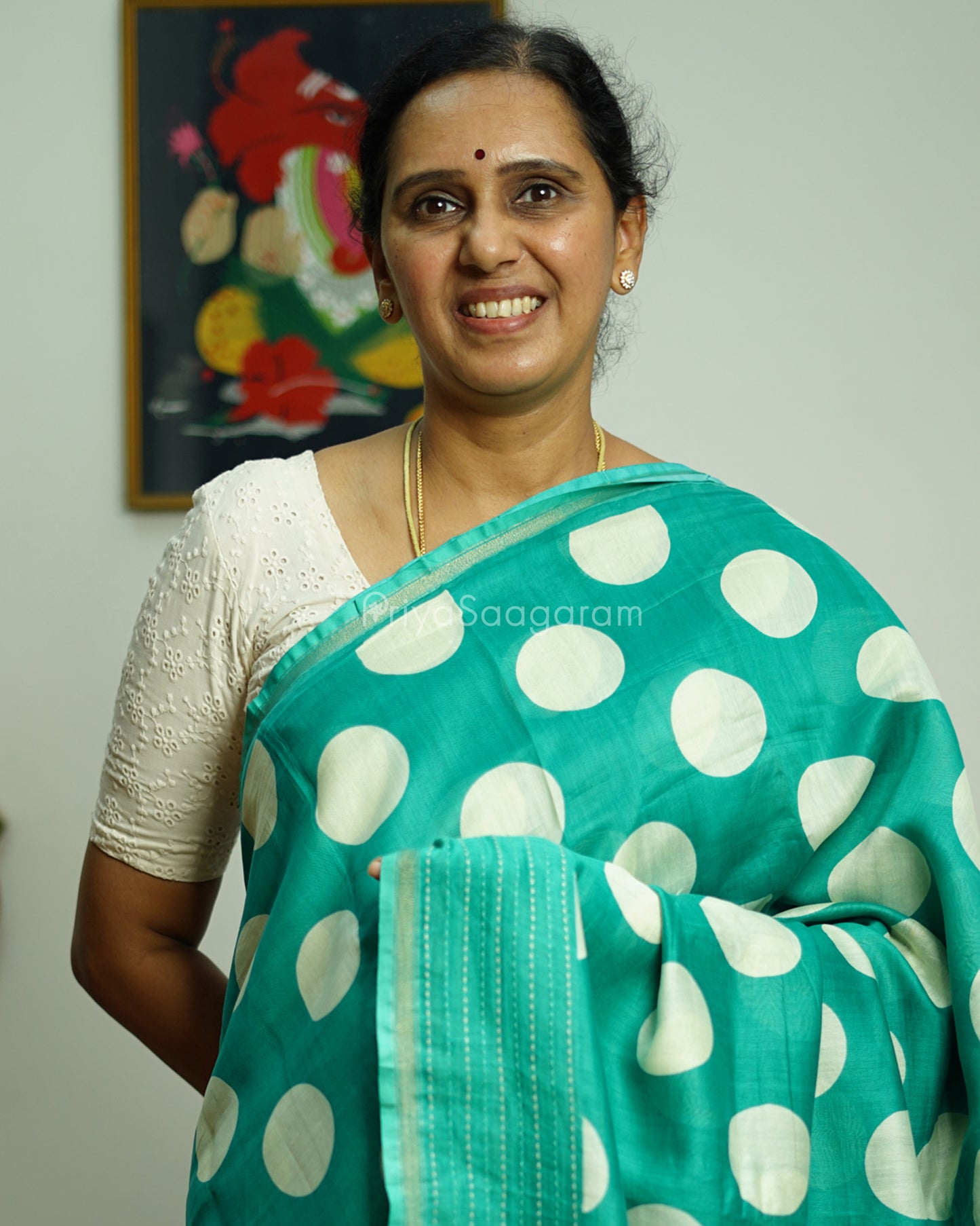 Sea Green Embroidery Blockprint Chanderi - PC3359