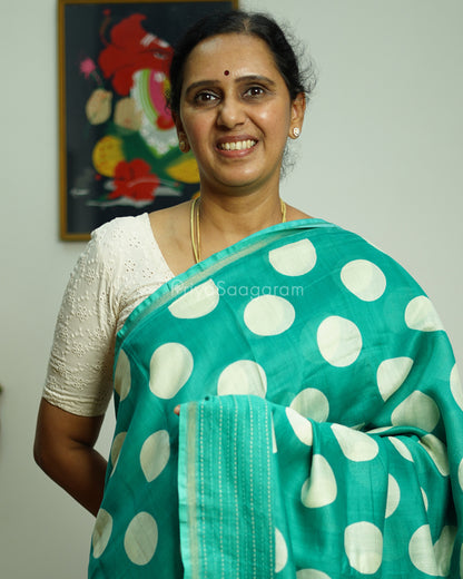 Sea Green Embroidery Blockprint Chanderi - PC3359