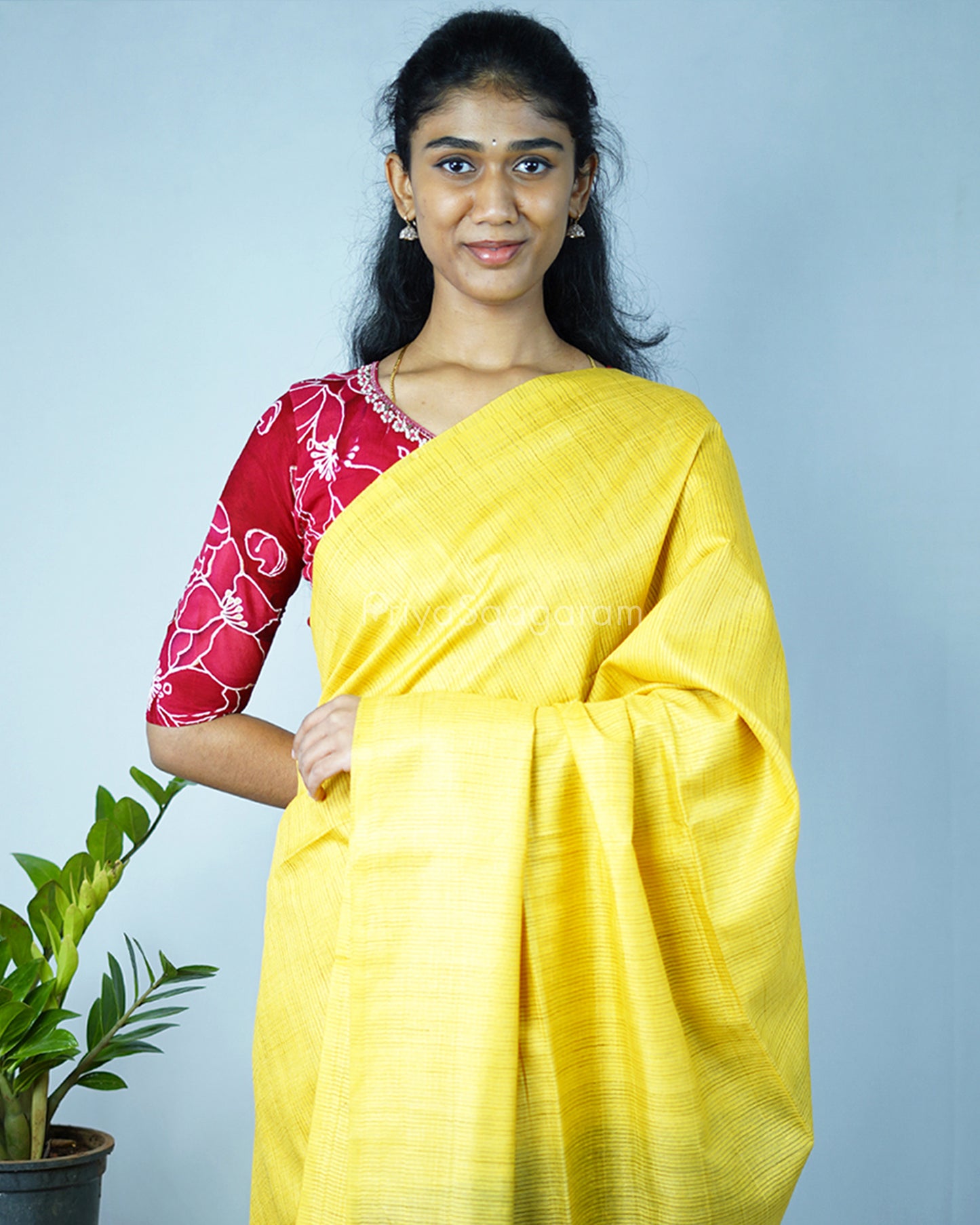 Yellow and Grey Contrast Tussar - PD1312