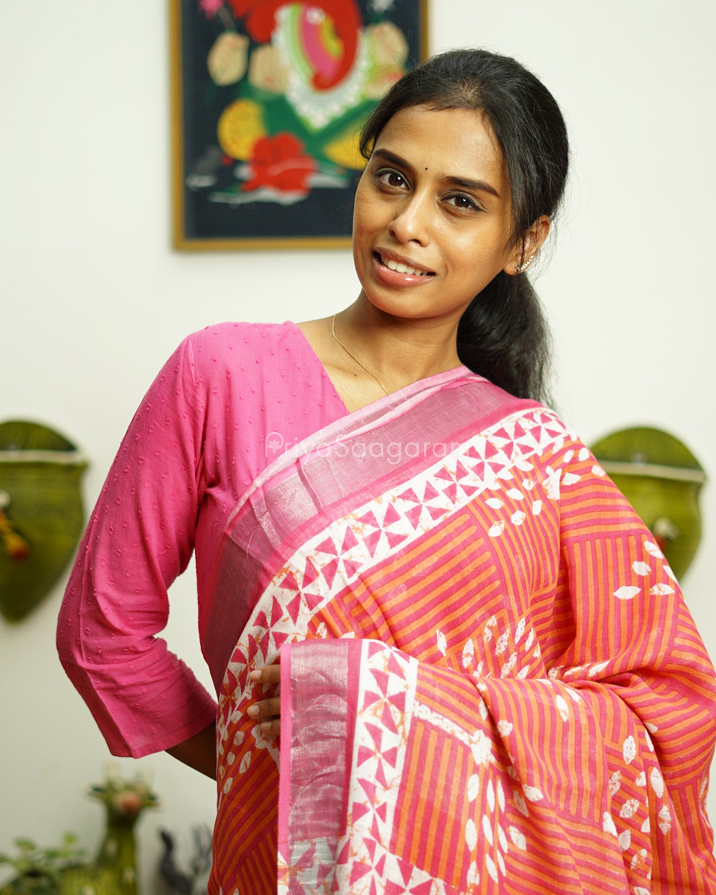 Pink Pattern Blockprint Linen - PD276