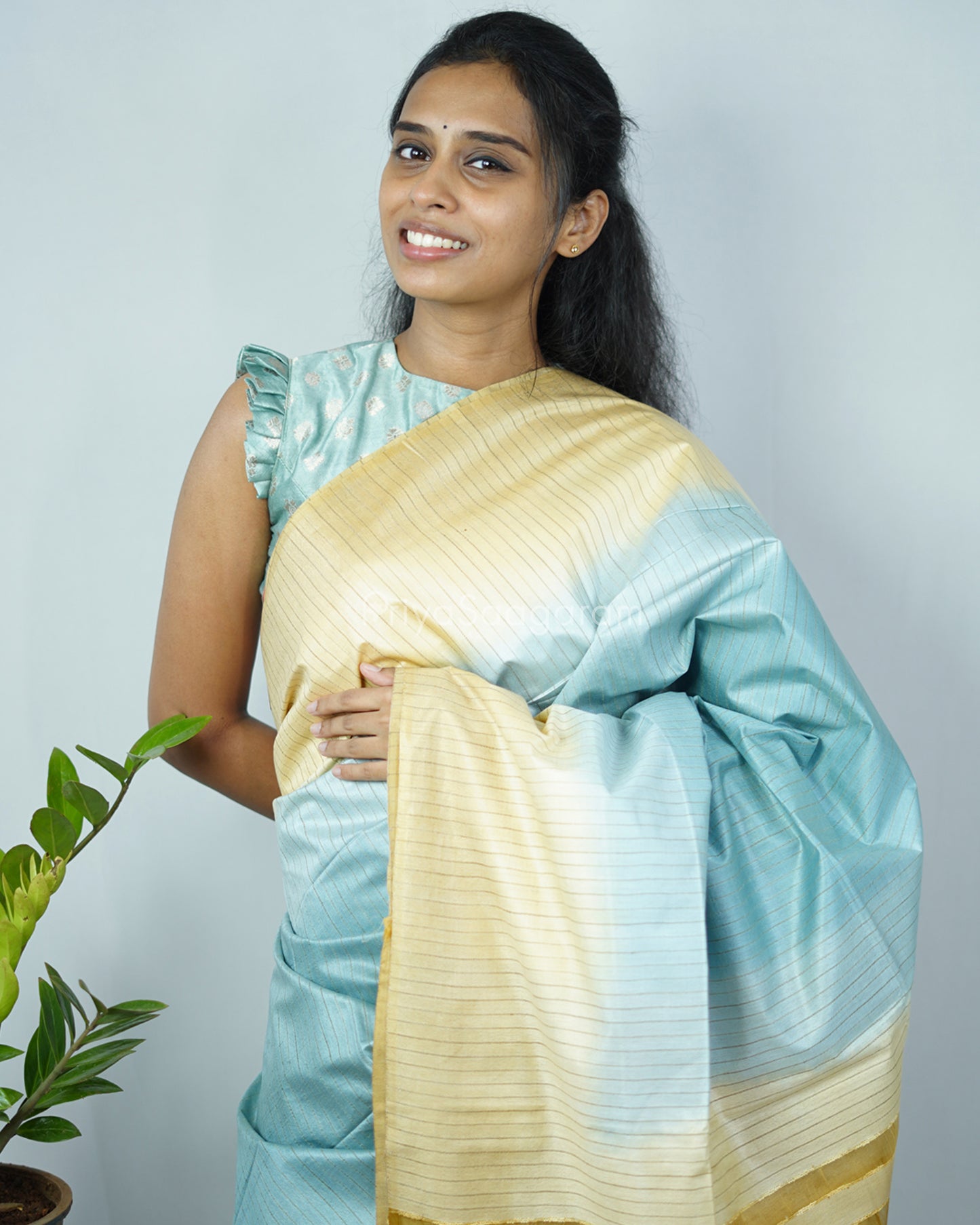 Green Mustard Tussar Organza - PD1222