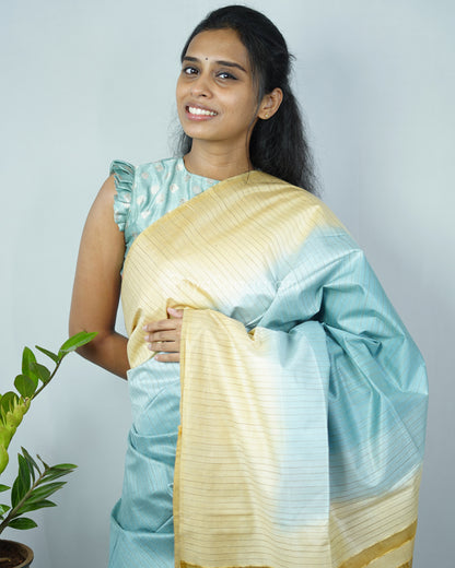 Green Mustard Tussar Organza - PD1222