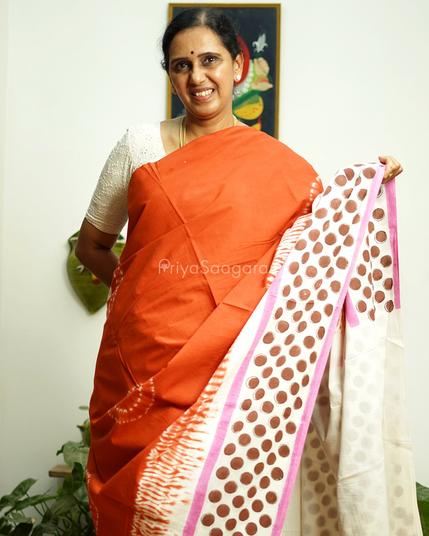 Orange Blockprint Pure Cotton - PD291