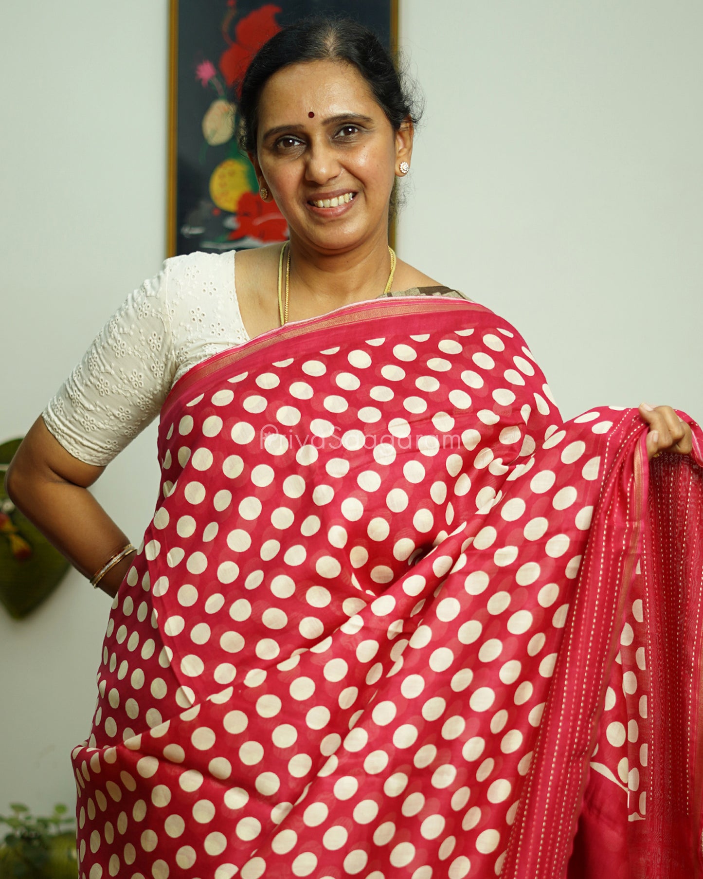 Rouge Pink Embroidery Blockprint Chanderi - PC3362