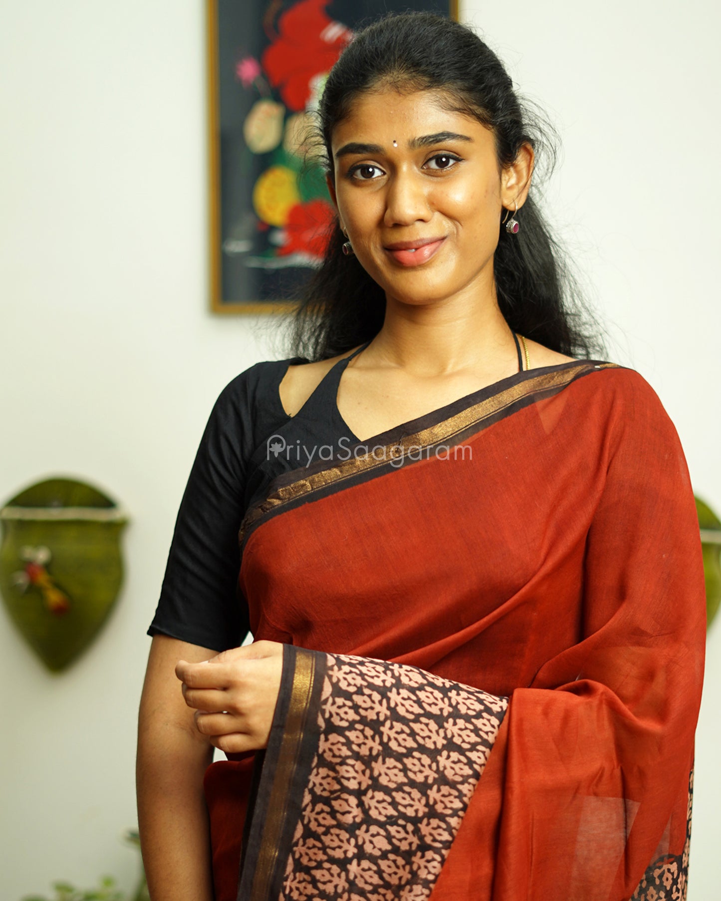 Maroon Bagru Print Chanderi - PD359