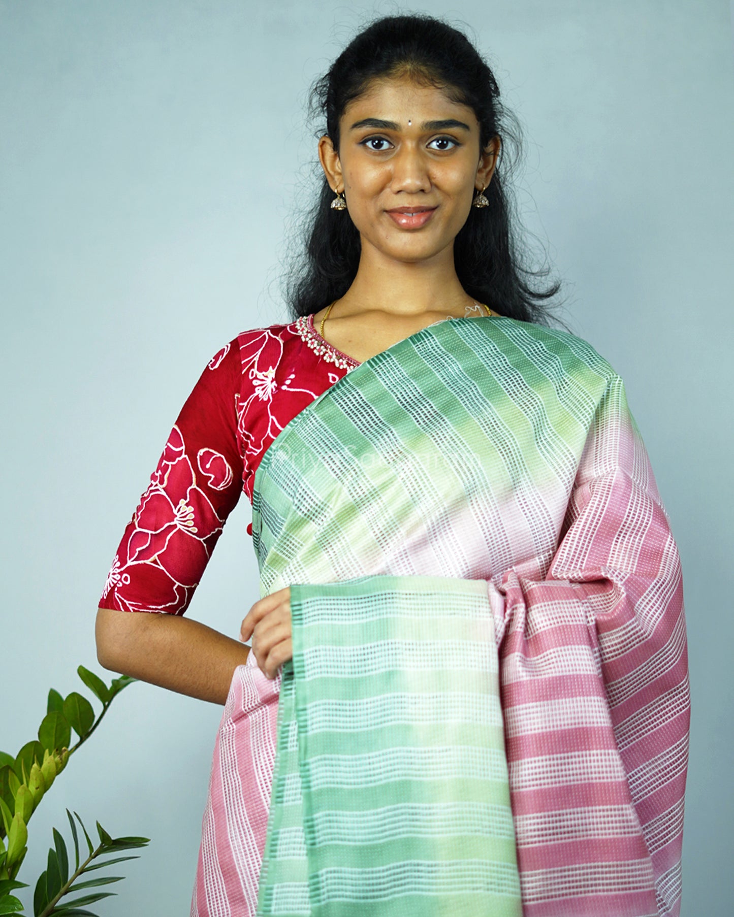 Grape Violet and Leaf Green Embroidery Tussar - PD1296