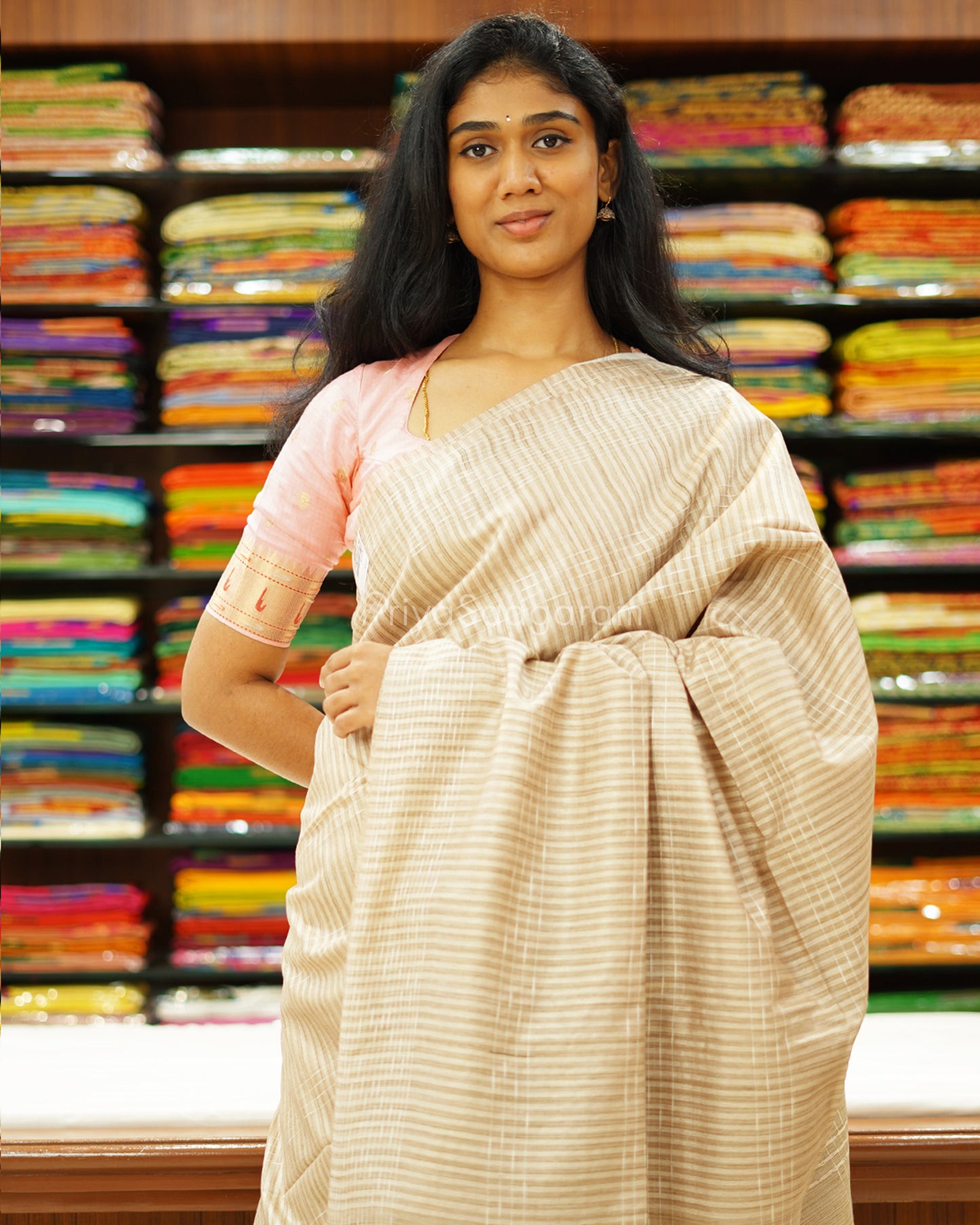 Classic Beige Striped Tussar - PD1215