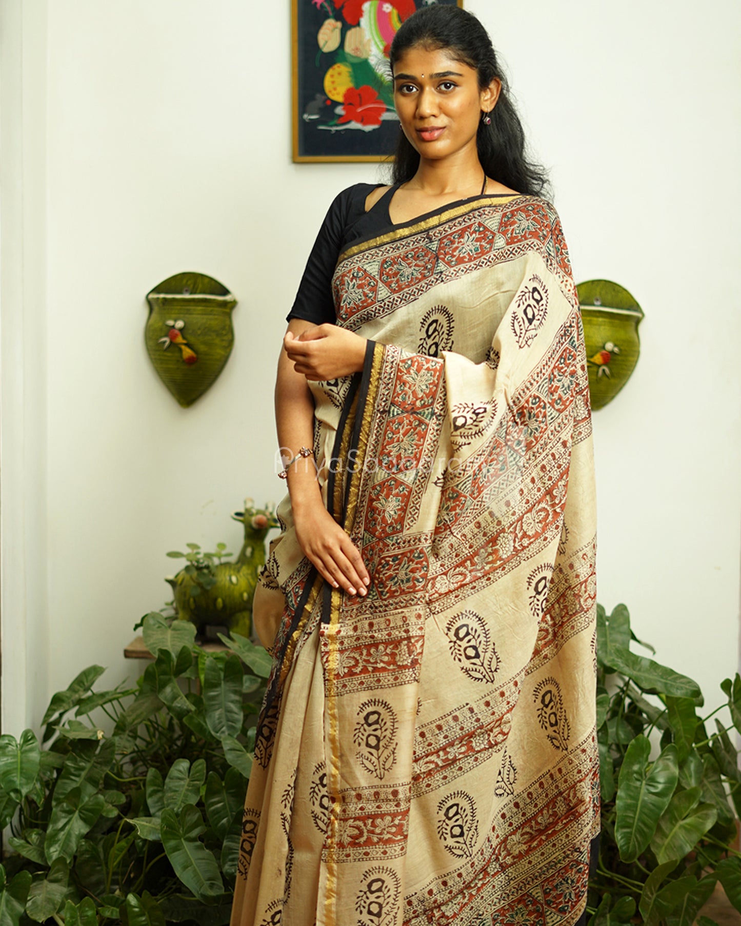 Classic Cream Bagru Print Chanderi - PD367