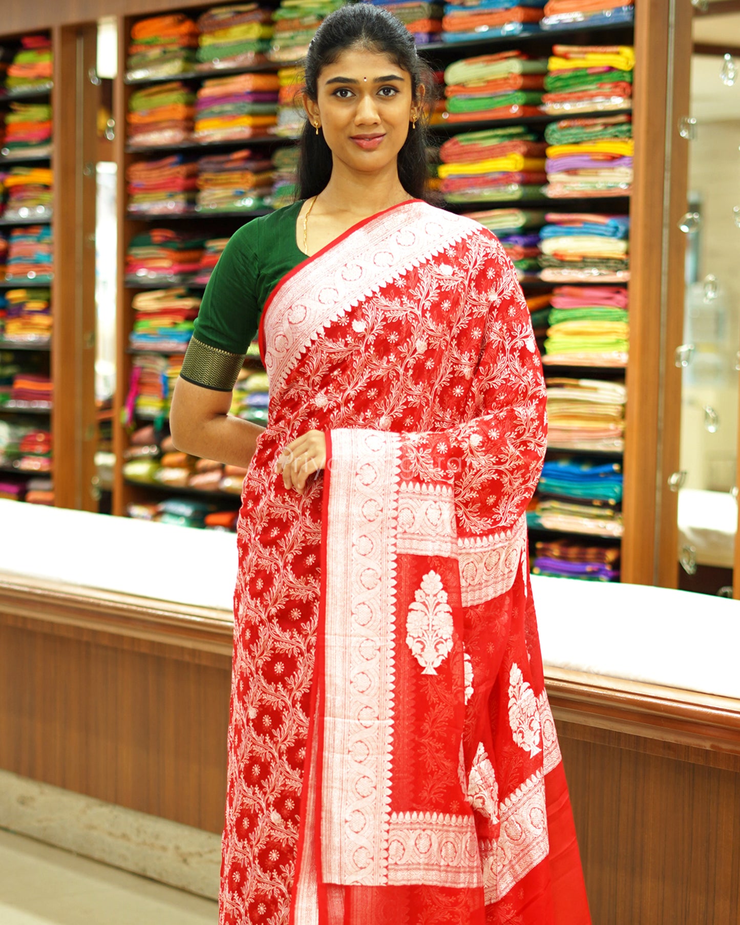 Hot Red Chikankari Chiffon Georgette - PD971