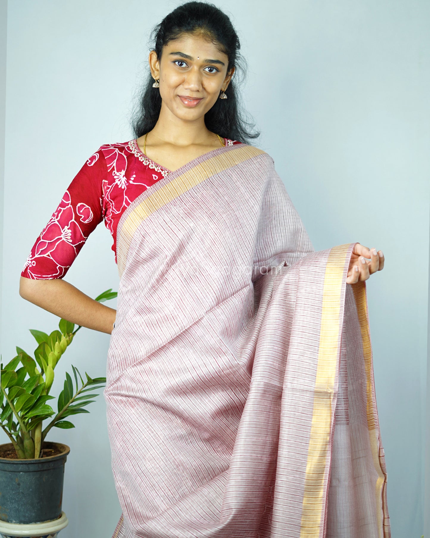 Light Pink Zari Tussar - PD1134