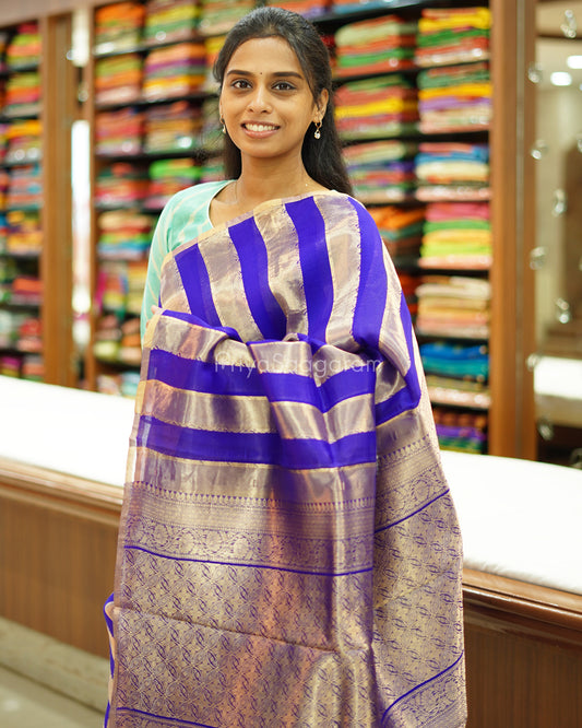 Blue Striped Tissue Kora Silk - PC3832