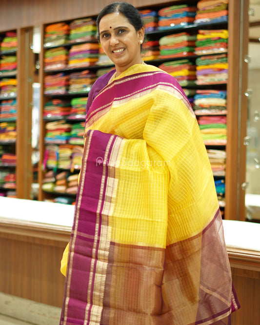 Traditional Yellow Purple Kora Silk - PD1057