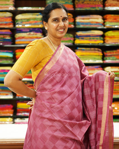 Wine Checked Tussar - PD1268