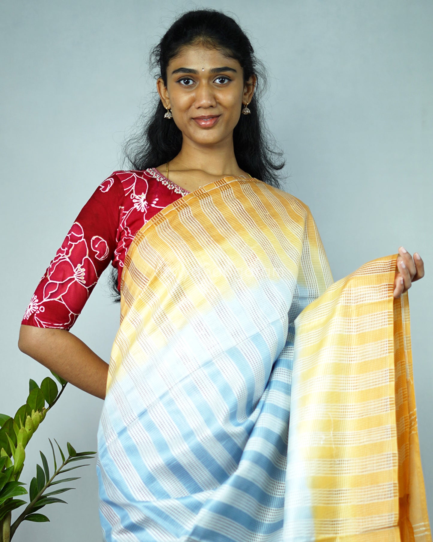 Mango Yellow and Light Blue Embroidery Tussar - PD1297