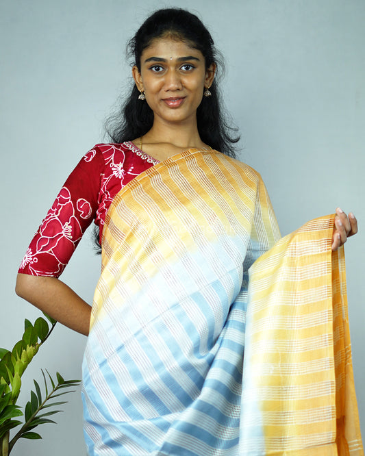 Mango Yellow and Light Blue Embroidery Tussar - PD1297