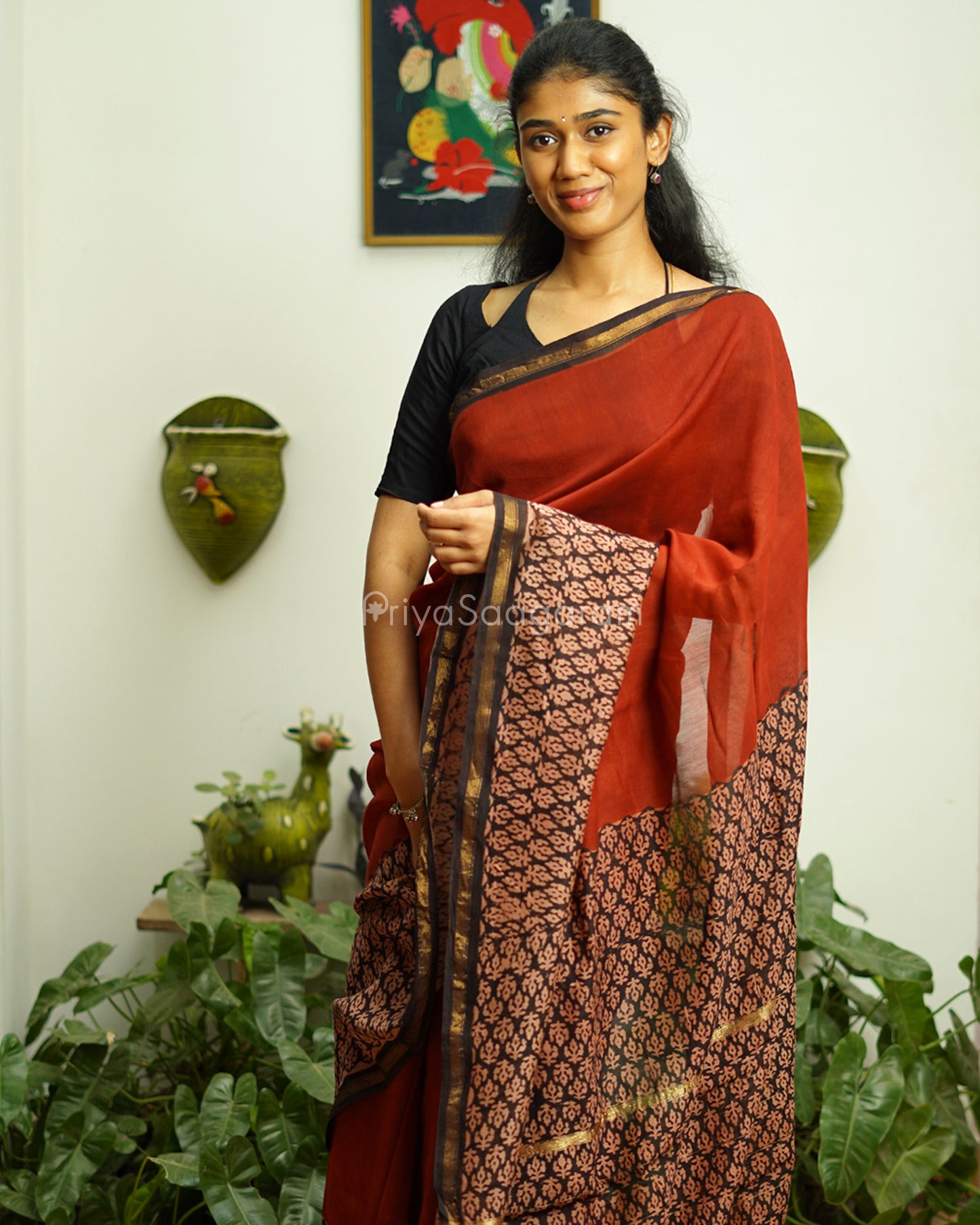 Maroon Bagru Print Chanderi - PD359