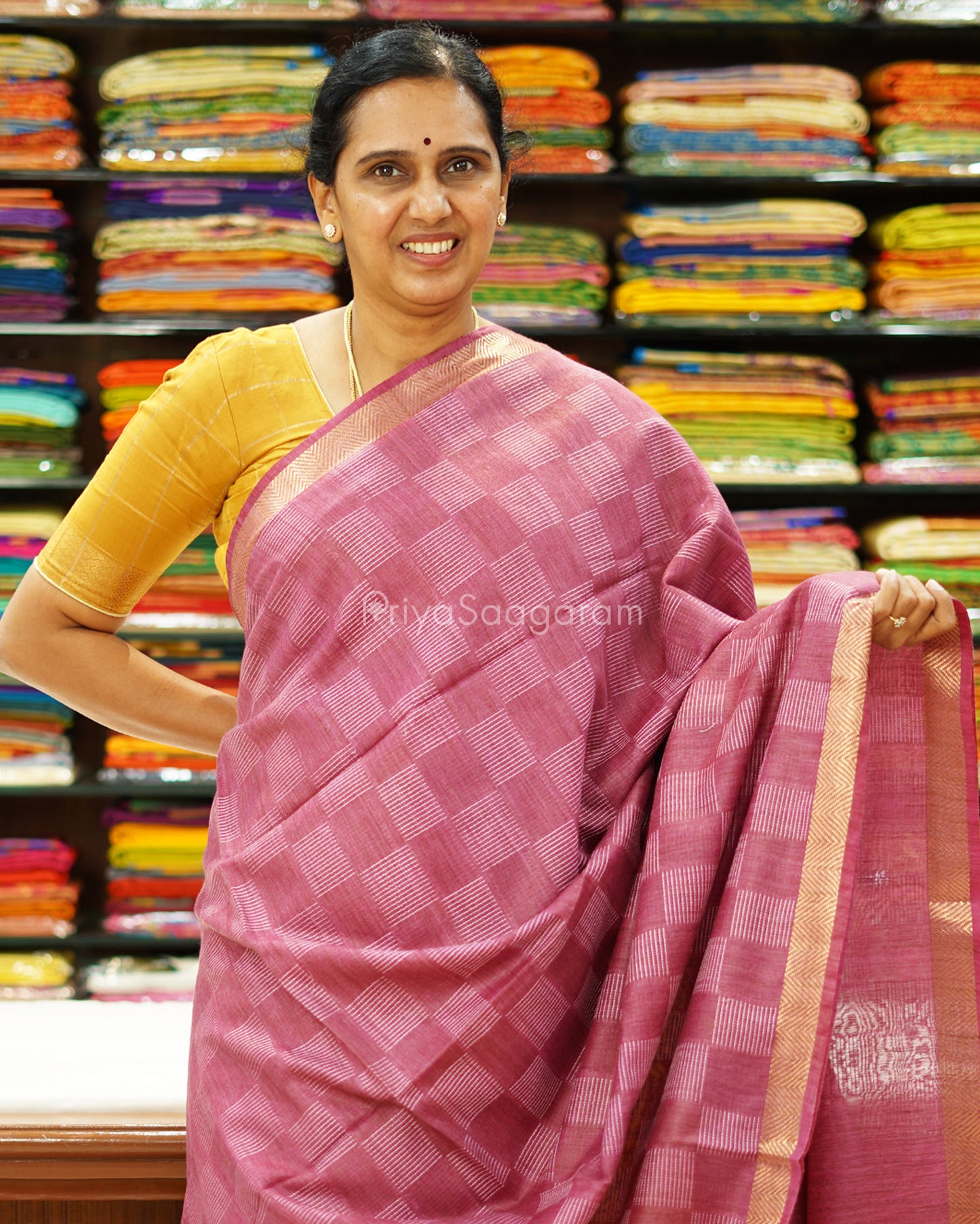 Wine Checked Tussar - PD1268