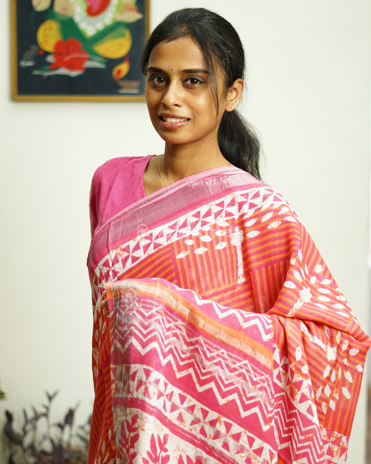 Pink Pattern Blockprint Linen - PD276