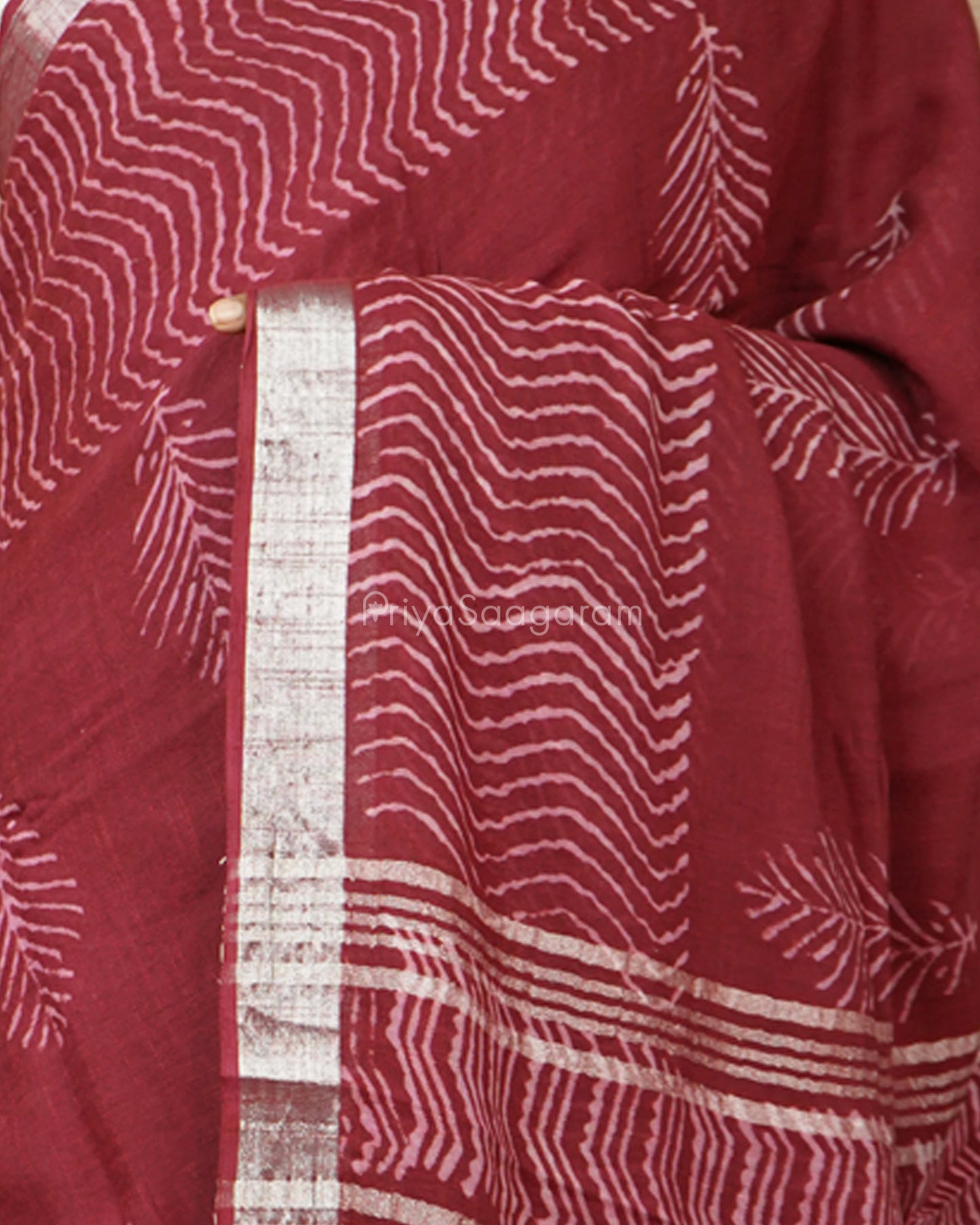 Maroon Blockprint Linen - PD274