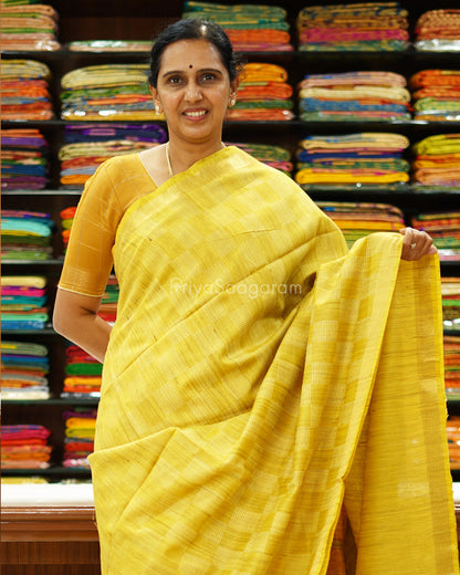 Yellow Checked Tussar - PD1269