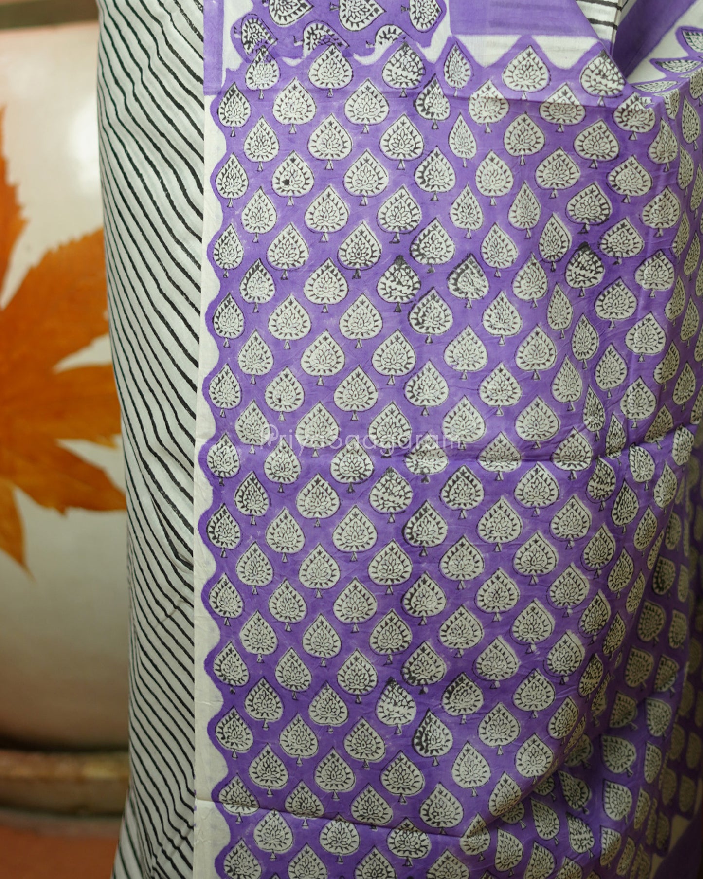 Purple Striped Blockprint Pure Cotton - PD381