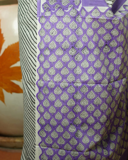Purple Striped Blockprint Pure Cotton - PD381