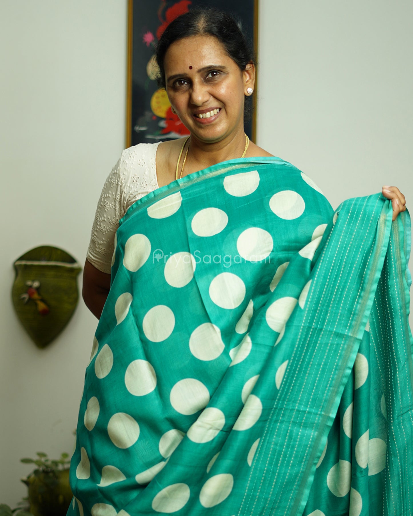 Sea Green Embroidery Blockprint Chanderi - PC3359
