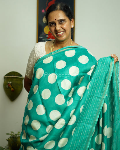 Sea Green Embroidery Blockprint Chanderi - PC3359