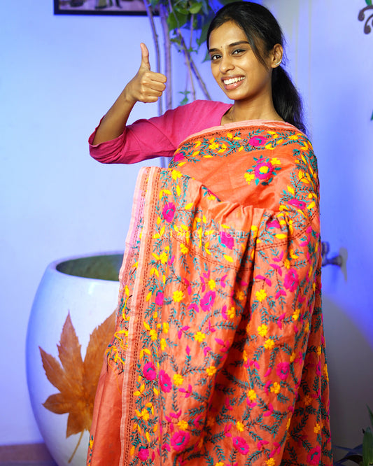 Peach Phulkari Chanderi - PD394