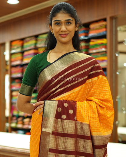Yellow and Brown Mysore Silk - PD476
